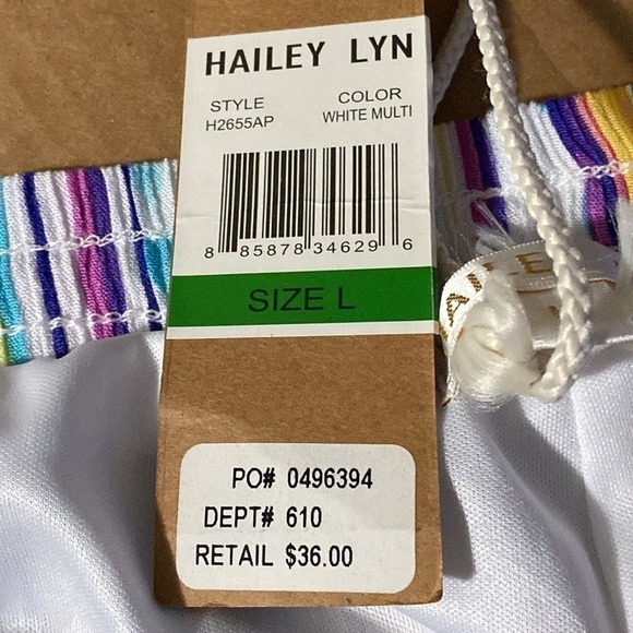 Hailey Lyn Rainbow Stripe Wide Leg Tassel Pants Multicolor Drawstring Sz Large - Picture 8 of 9